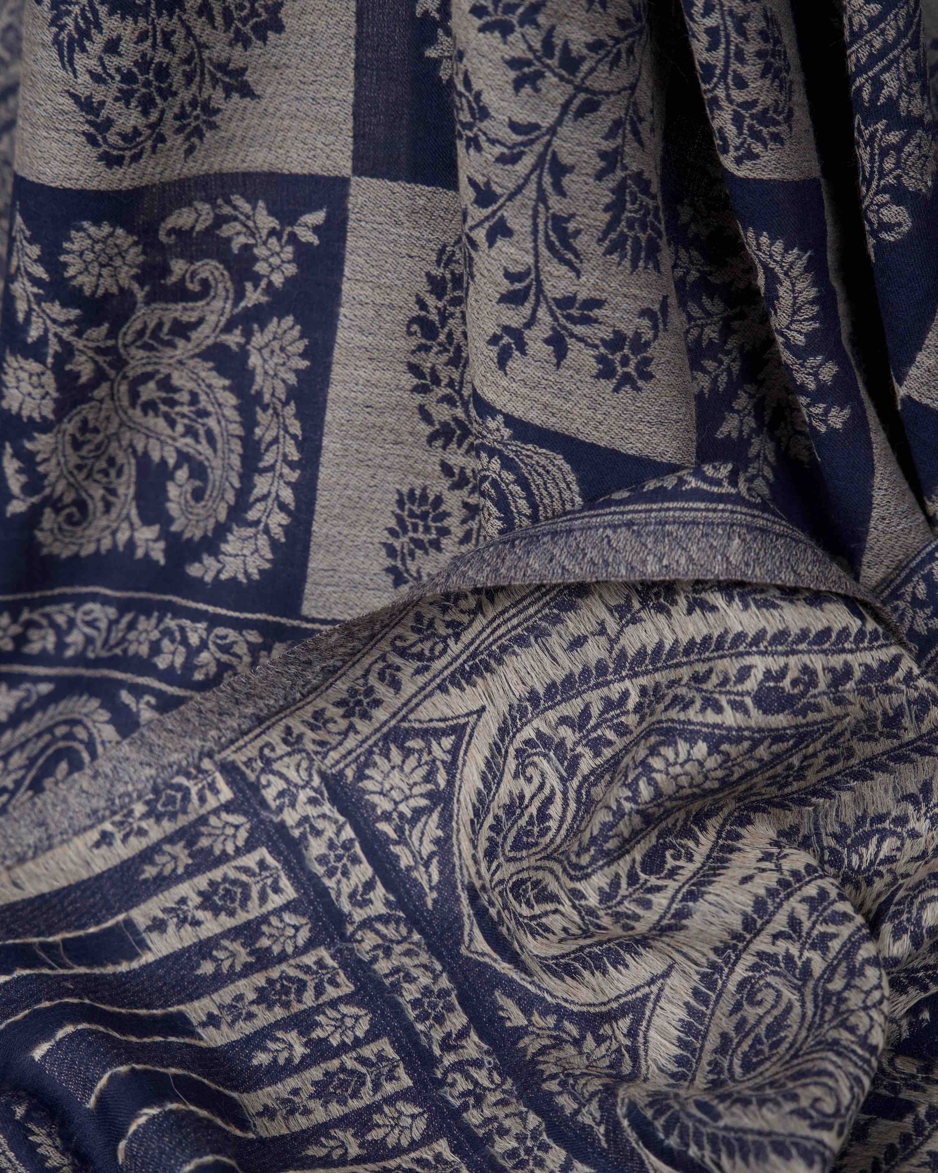 Midnight Check Kani reversible one-of-one shawl by Silsilah Studio