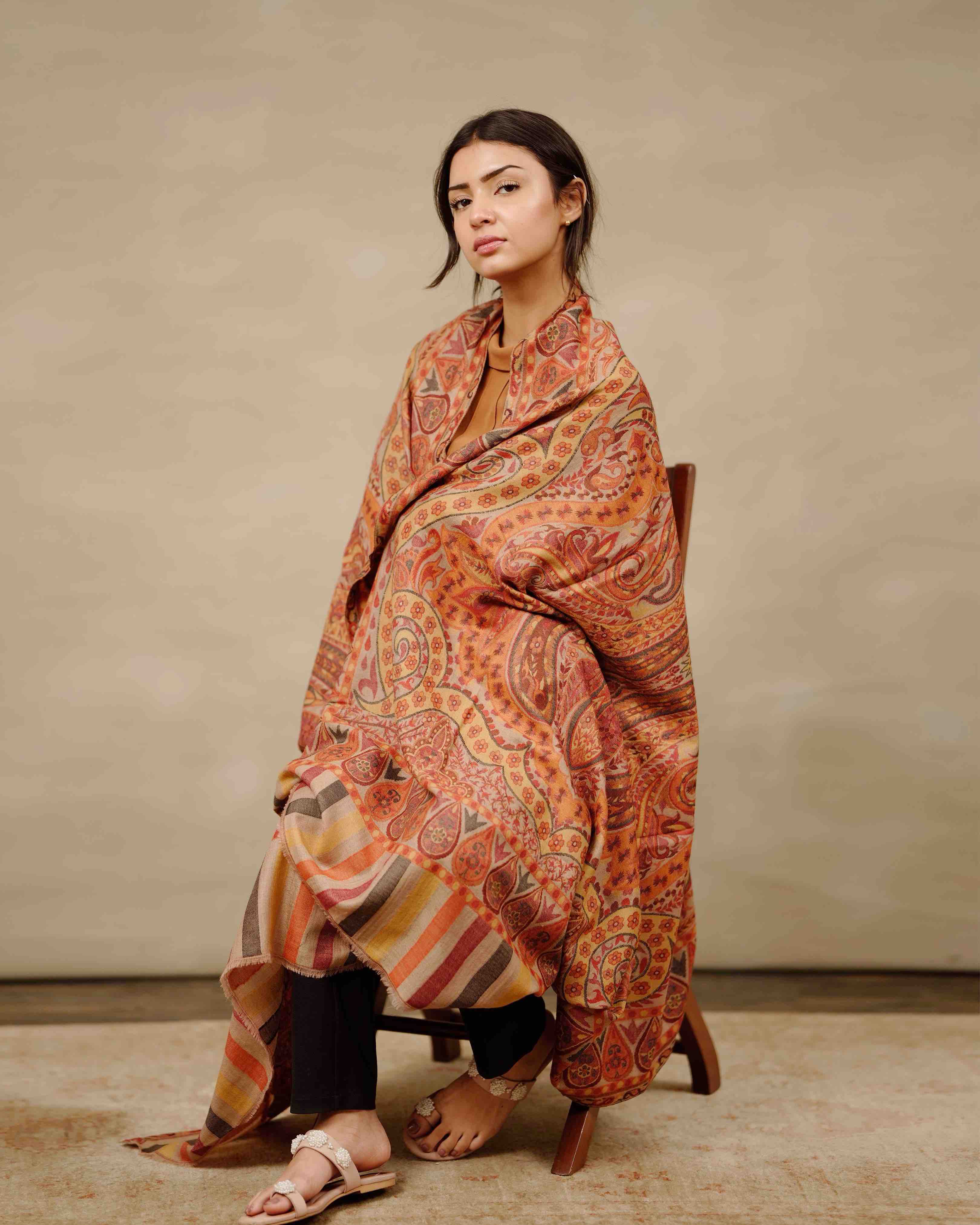 Silsilah Studio Autumn Ember Kani one-of-one shawl, made in Azad Kashmir