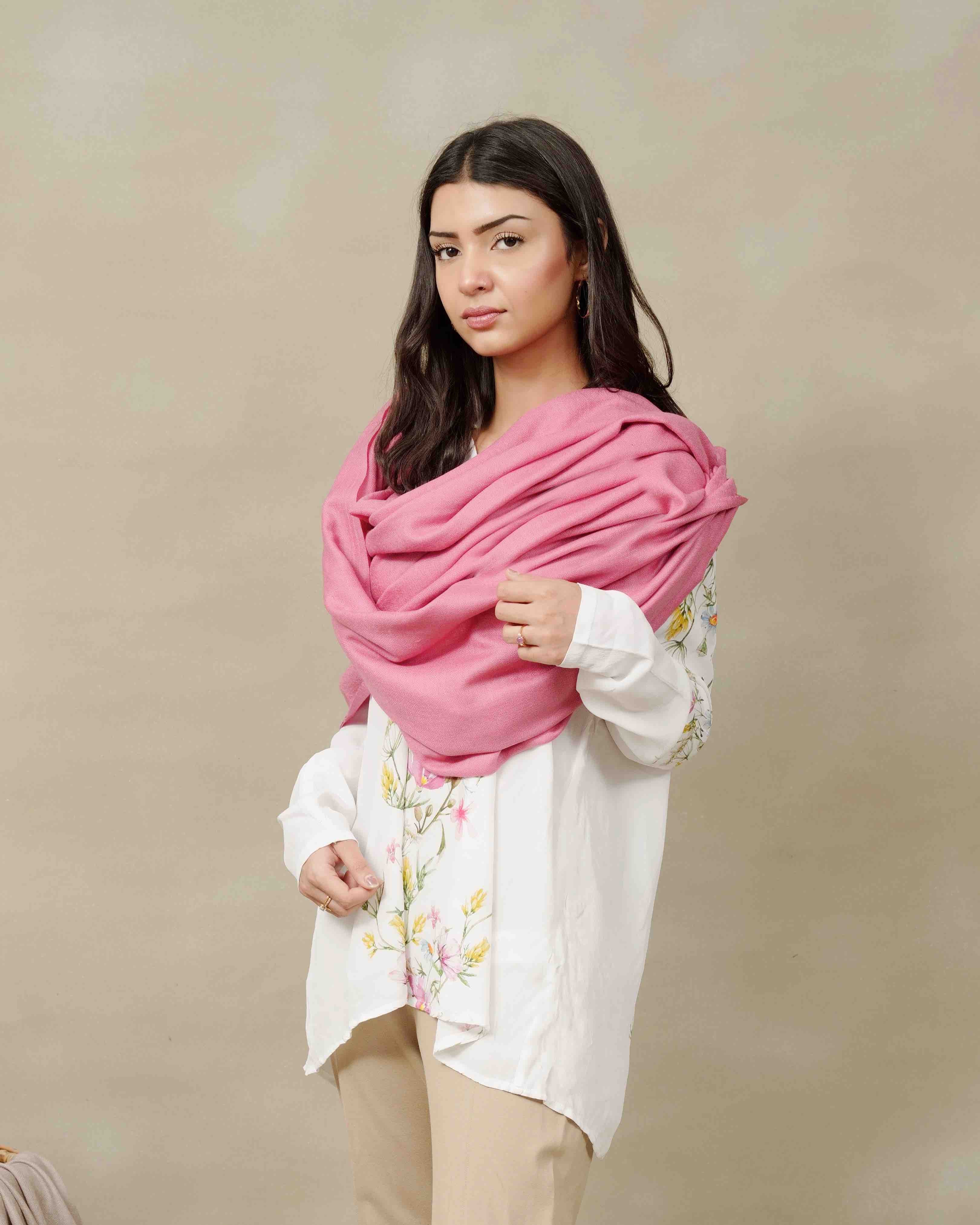 Silsilah Studio Blush Rose pure pashmina shawl, hand-finished in Azad Kashmir