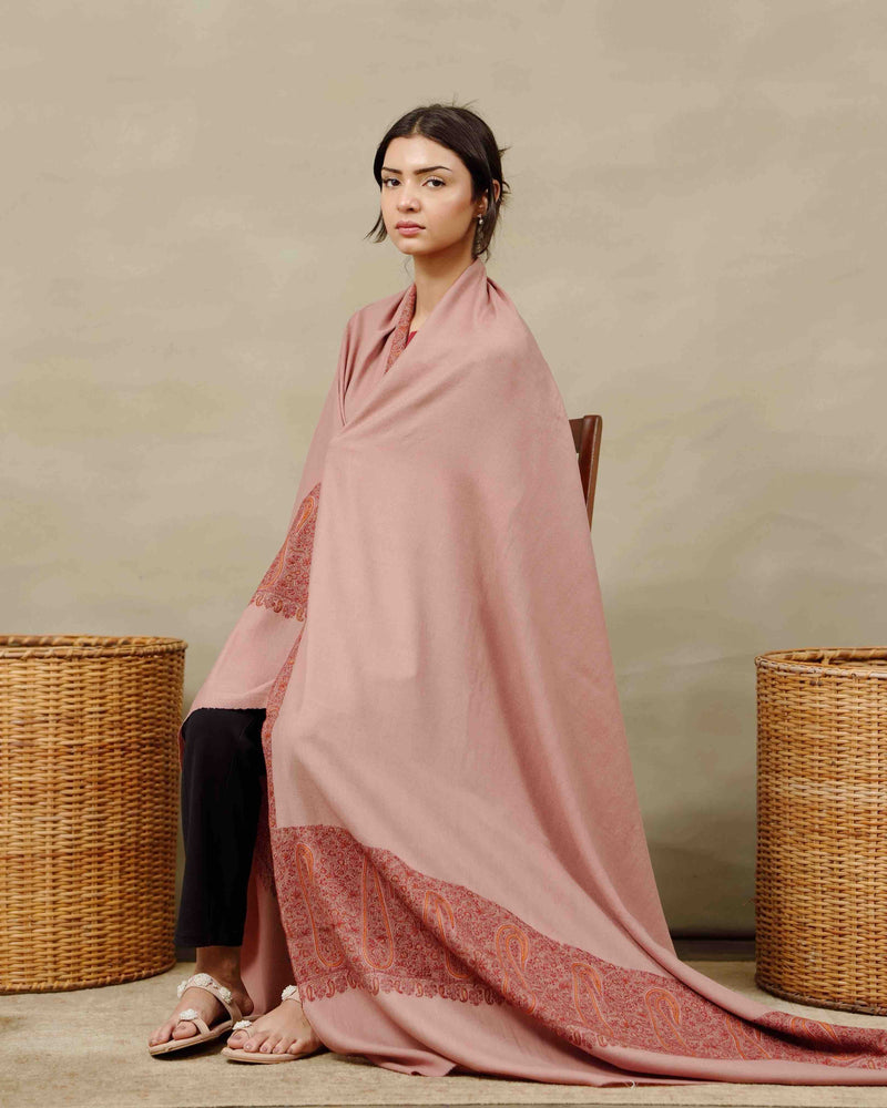 Silsilah Studio Heirloom Paisley collector shawl with grand paisley border, made in Azad Kashmir