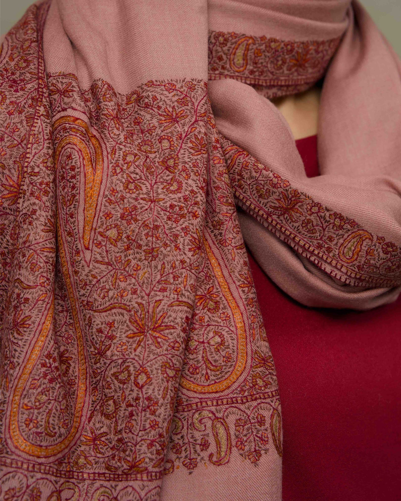 Heirloom Paisley collector shawl with grand border embroidery by Silsilah Studio