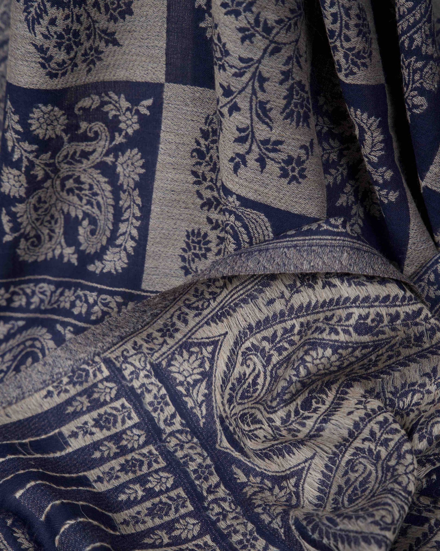 Midnight Check Kani reversible one-of-one pashmina shawl by Silsilah Studio