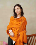 Silsilah Studio Saffron Border pashmina shawl with four-side embroidered border, made in Azad Kashmir