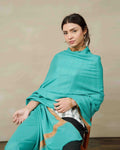 Silsilah Studio Sea Glass Border pashmina shawl with four-side embroidered border, made in Azad Kashmir